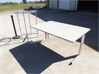 COMMERCIAL WORK TABLE, CLOTHES RACK, STANCHION
