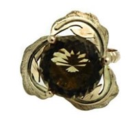 10kt Gold Vintage Round 8.70 ct Smoky Topaz Ring