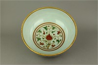 Rare Gilt Famille Rose Porcelain Bowl Yongle Mk