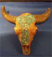 Ceramic/ Turquoise? Inlaid Small Skull