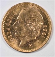 1955 5 PESO GOLD, CH BU