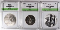 3- SILVER COMMEMORATIVE  SETS, ALL PCSS GRADED