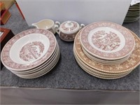 Currier & Ives brown dishes - sugar/creamer,
