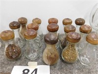 Glass spice holders w/wooden tops