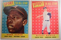 2 - 1958 TOPPS ALL STARS #487 MANTLE & #488 AARON