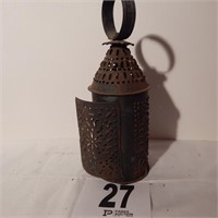 PUNCHED TIN CANDLE LANTERN 12 IN