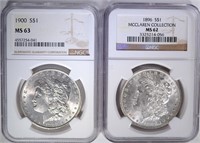 1896 & 1900 MORGAN DOLLARS NGC