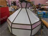 Pink & white stained glass hanging light fixture