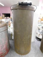 Tin canister (military?) w/wood handle, 20" tall