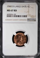 1960-D LINCOLN CENT LARGE DATE, NGC MS-67 RED