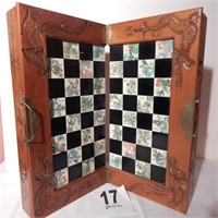 VINTAGE ASIAN ORIENTAL CARVED CHESS SET BOARD