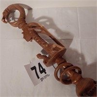 INTRICATELY CARVED WOOD CANE WITH AFRICAN DESIGN