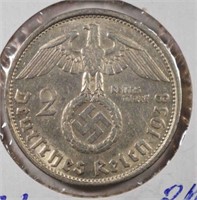 1938-B SILVER 2MARKS NAZI GERMANY