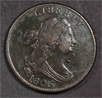 1805 DRAPED BUST HALF CENT, XF