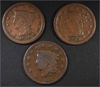 1833, 1845 & 1846 LARGE CENTS, VG+