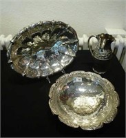 Two hammered silver plate bowls and a jug