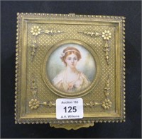 Gilt bronze jewellery box with portrait miniature