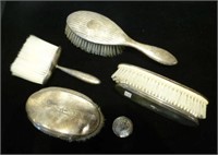 Two three piece silver vanity sets