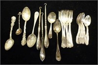 Assorted silver flatware and button hooks, 506g w