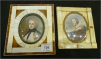 Two hand painted portrait miniatures of women
