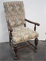 Wood Accent Chair with Tapestry Style Upholstery