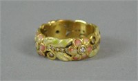 18K ENAMEL & DIAMOND FLORAL BAND