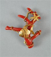 18K GOLD MOUNTED BRANCH CORAL PIN