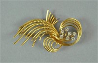 18K DIAMOND SWIRL FORM BROOCH