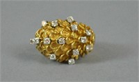 18K CARVED DOME RING WITH DIAMONDS