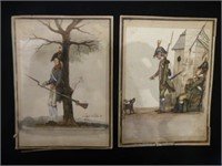 Two unframed French military watercolours on paper