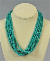 SILVER & TURQUOISE MULTI-STRAND BEADED NECKLACE