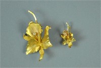 (2) 18K ORCHID PINS