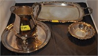 3PC TOWLE SILVER PLATE TRAYS BOWL PITCHER