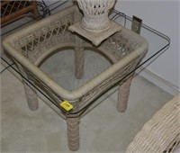 2 BAMBOO GLASS TOP END TABLES