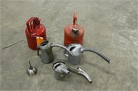 (2) Fuel Cans & Assorted Oil Cans