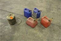 Portable Air Tank and (4) 5 Gallon Gas Cans with