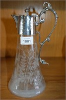 Antique etched crystal claret jug,