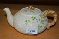 Belleek teapot, shamrock pattern,
