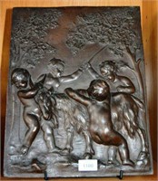 Antique embossed bronze plaque,