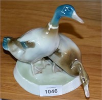 Zsolnay figural group of 2 ducks,