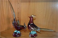Pair of art glass birds,