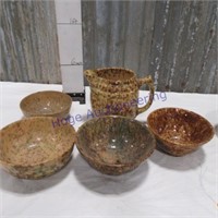 Spongeware bowls(4) and pitcher