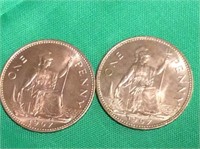 Lot Of 2, 1967 Great Britain Large Pennies