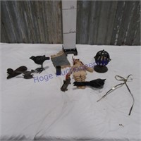 Asst birds, string holder, cloth doll