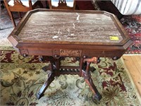 Ornate Carved Mahogany Marble Top Table