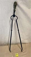 Early wrought iron fireplace tool w/ brass handle