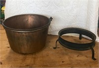 Large Copper Apple Butter Kettle w/ iron stand