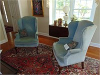 Pair of Wingback Queen Anne Parlor Chairs