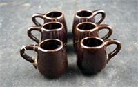 6 Piece Set Small Brown Ceramic Miniature Mugs