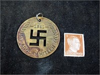 Vintage 1943 Adolph Hitler Medal & Postage Stamp